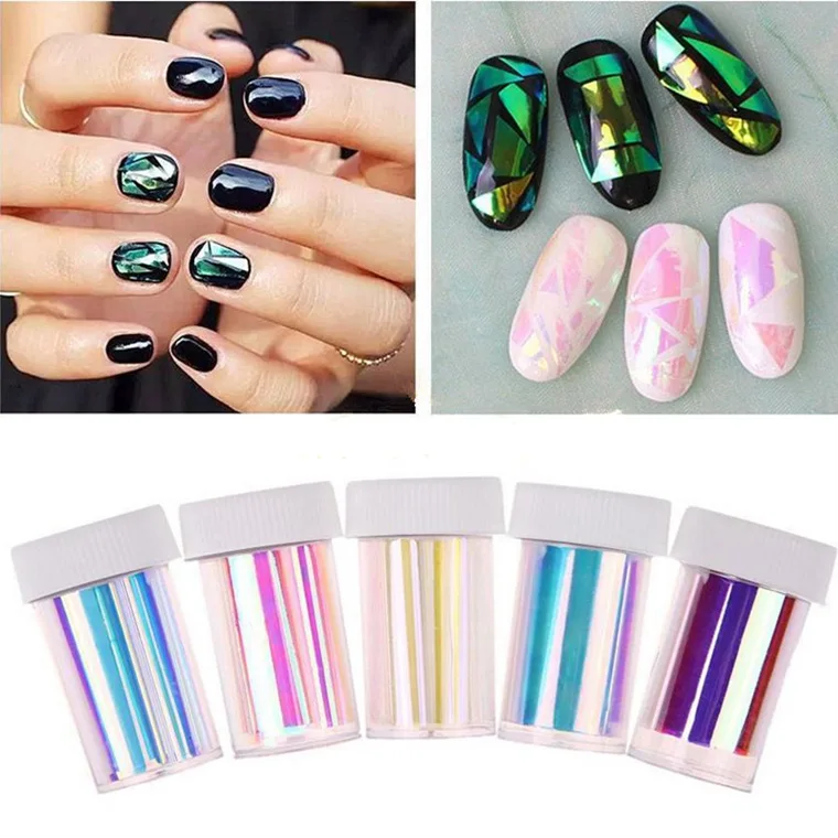 

5Rolls/lot Holographic Nail Foils Starry magical color Glass Foils Nail Art Transfer Sticker Paper Nail Wraps DIY Accessories
