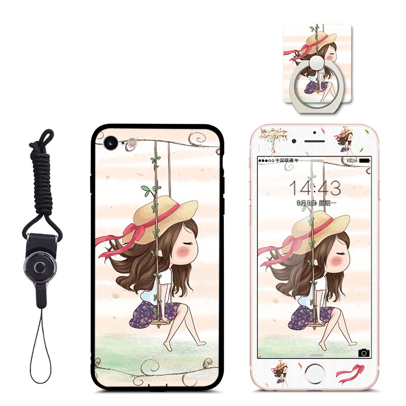 Защитное закаленное стекло с цветным принтом+ чехол для iphone X, 8, 6, 7, 5 s, se, 6s plus, XS max, XR, Защитное стекло для экрана на iphone