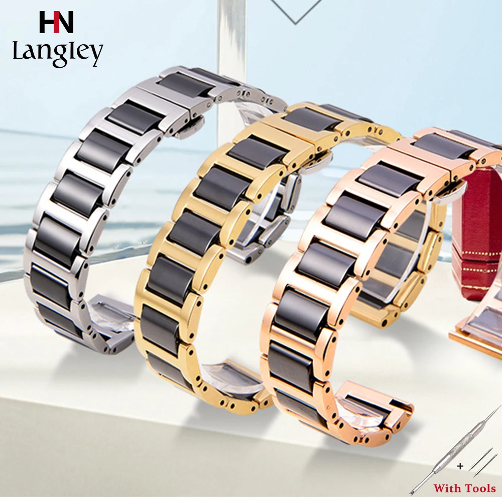 

Ceramic Wristwatch Straps 316L Stainless Steel Watchband 14mm 16mm 18mm 20mm 22mm Watches Accessories Butterfly buckle