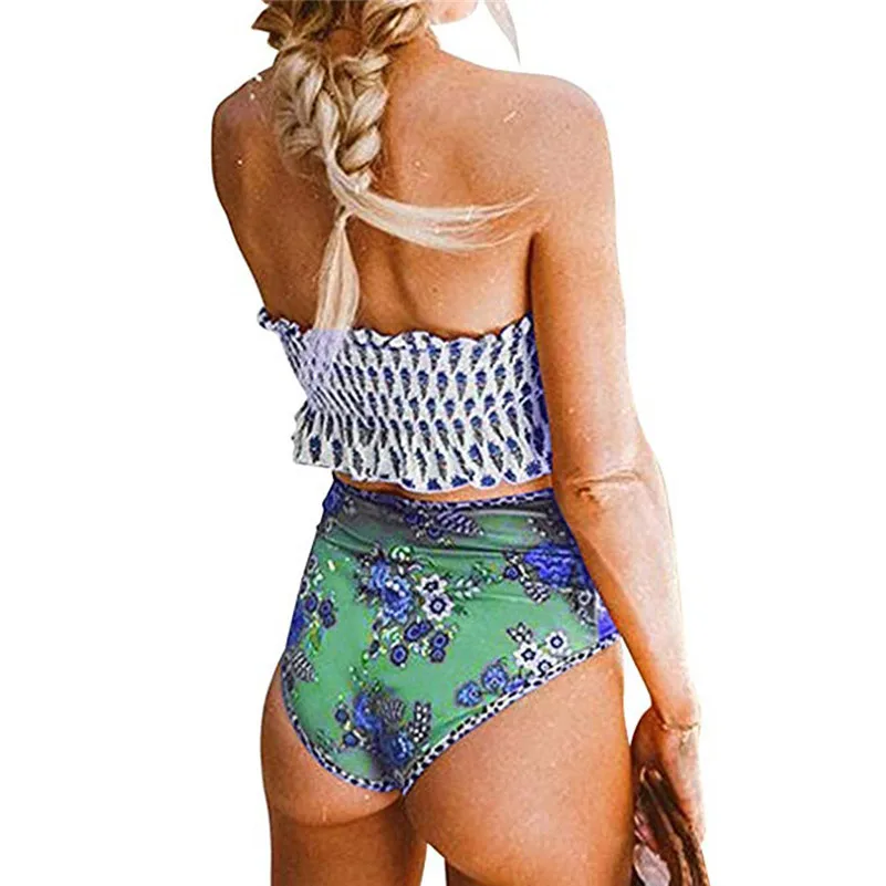 Женский купальный костюм женское бикини с двойным кружевом гофрированный топ