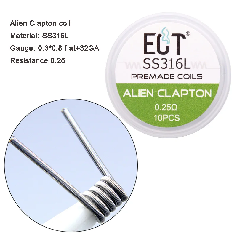 Готовые катушки 10 шт. A1/Alien Clapton/Alien V2/плавленые Clapton и Clapton готовые катушки SS316L для RDA RTA атомайзер мод DIY катушка