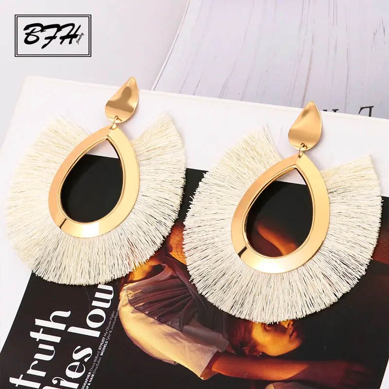 BFH Bohemian Big Drop Earrings for Women Lady Female Fringe Handmade Brincos Large Fashion Woman Tassel Earring Jewelry