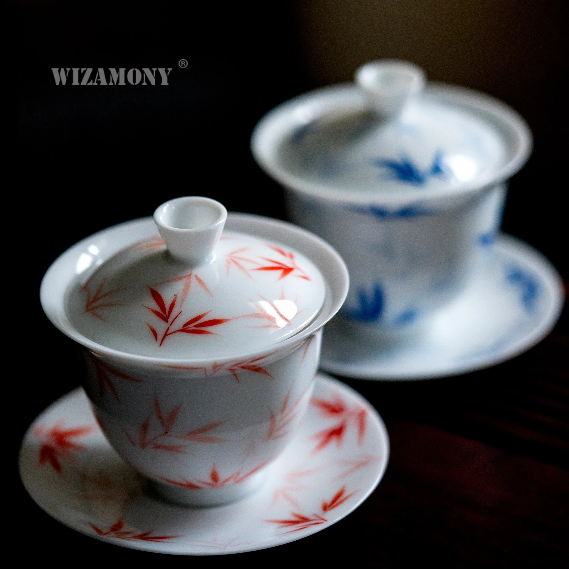 1 шт. wizamony голубой и белый бамбук Gaiwan Китайский древний глазурь Цзиндэчжэнь