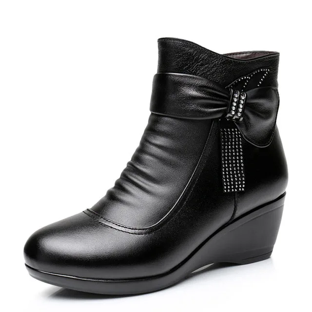 Black plush lining TIMETANG/Новинка г. женские ботинки из натуральной кожи зимние сапоги теплые плюшевые Осенняя обувь зимняя обувь на танкетке женские ботильоны - Цвет: Black plush lining
