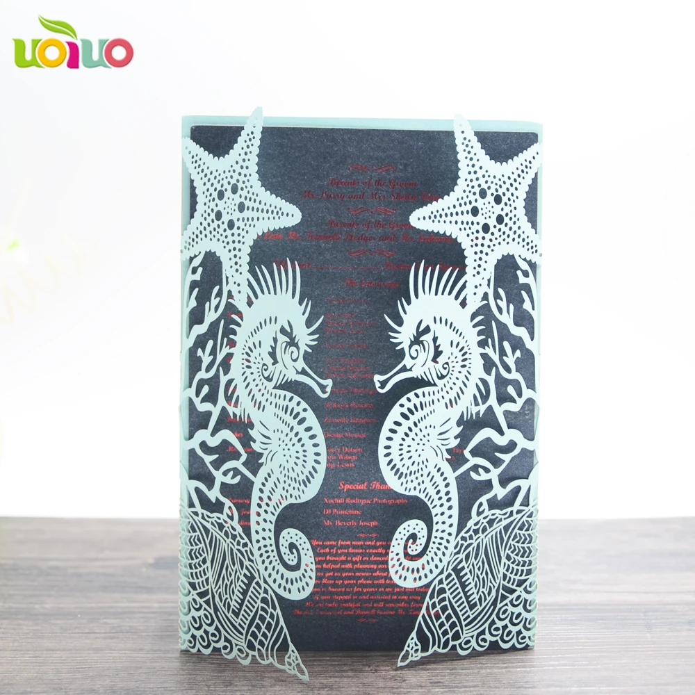 10 шт. Свадебный лазерный лист с рисунком морской лошади|Открытки и приглашения| |