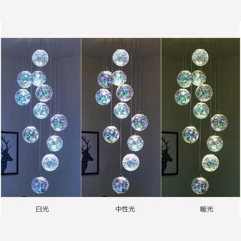 売却 ノベルティ 3D ミラーガラス玉のペンダントライトリビングルームモダンなライトヴィラスパイラルサスペンション照明器具ガラス G4 Led 光沢