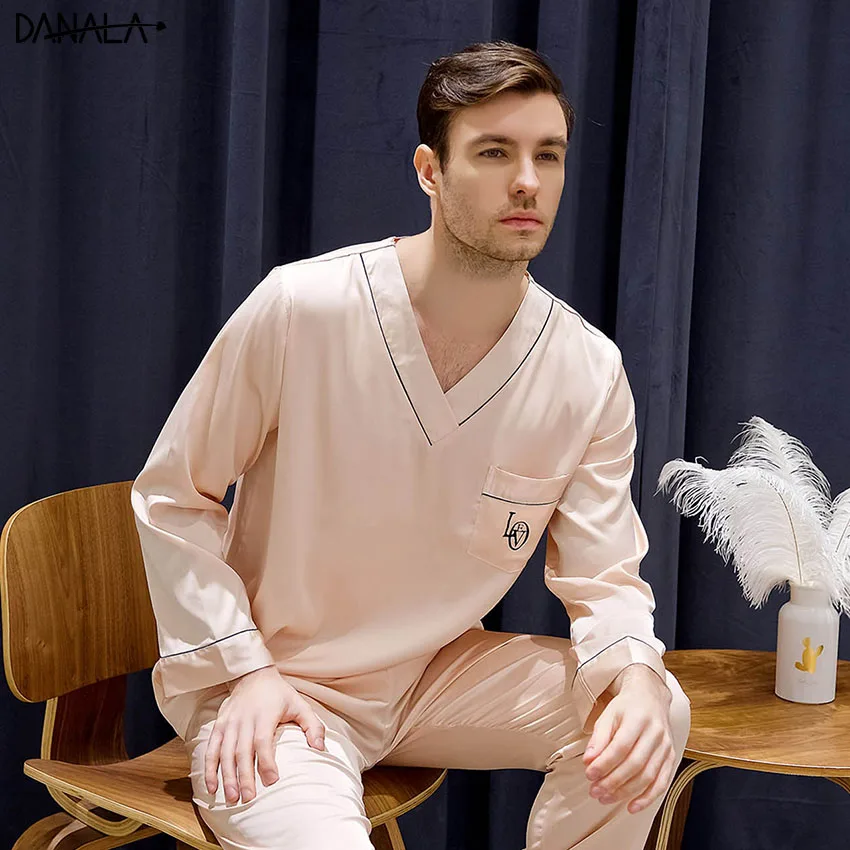 Мужская пижама с рукавом три четверти DANALA шелковая и сатиновая Пижама для