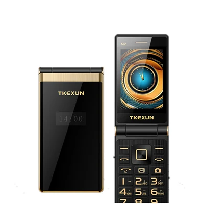 Недорогой двойной экран флип-телефон TKEXUN M2 3,0 дюймов сенсорный экран для пожилых мобильных телефонов Две sim-карты Роскошные мобильные телефоны для пожилых людей