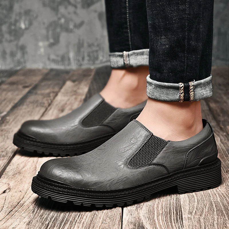 Fashion men's shoes casual leather slip on loafers male 2019 new spring autumn shoe men gray black waterproof work for | Обувь