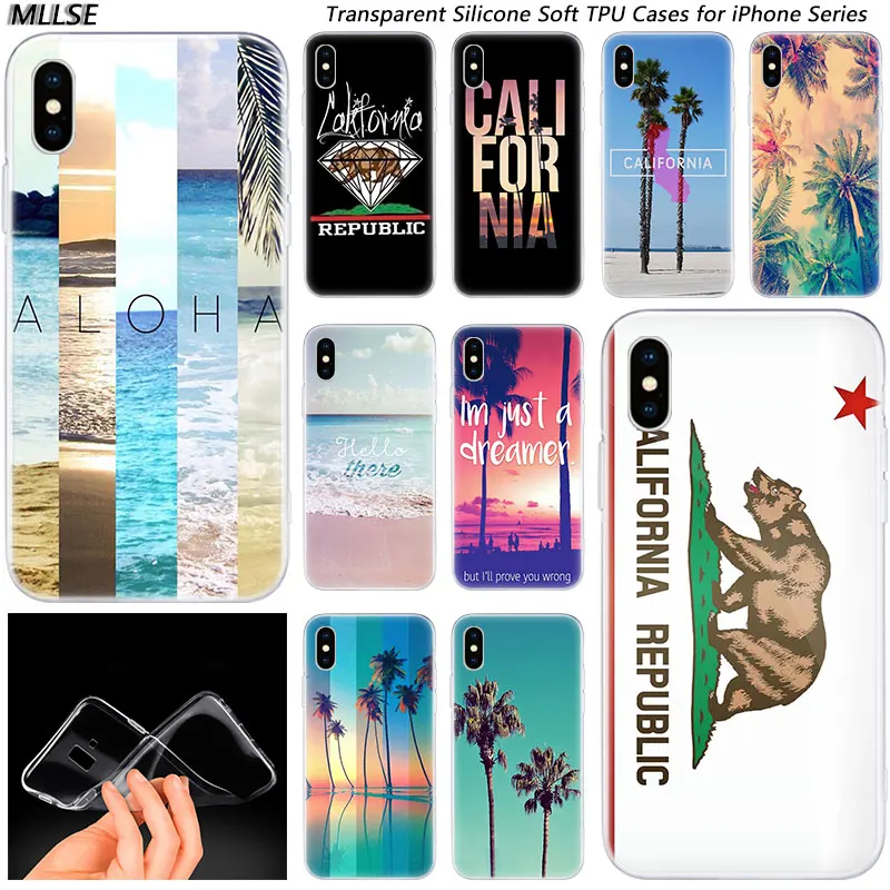 California trees Beach Surf Travel тропический модный силиконовый чехол для Apple iPhone 7 8 Plus 6s 5 11 Pro XS