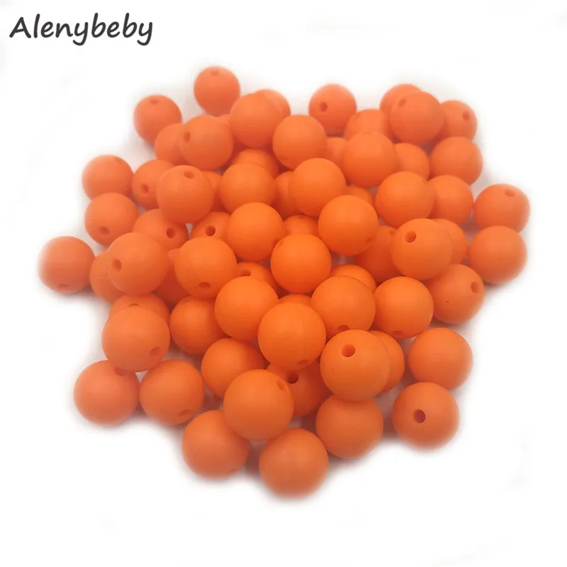 Orange peel 100 шт., для пищевых продуктов круглые силиконовые бусы 15 мм детский аксессуар для прорезывания зубов игрушка DIY соска цепи уход детский прорезыватель BPA бесплатно - Цвет: Orange peel
