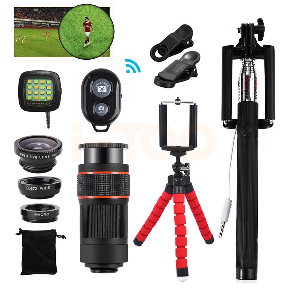 15in1 Phone Camera Lens Kit 8x Zoom Telephoto Lentes For Samsung S5 S6 S7 S8 edge Microscope Fisheye Wide Angle Macro Lenses | Мобильные