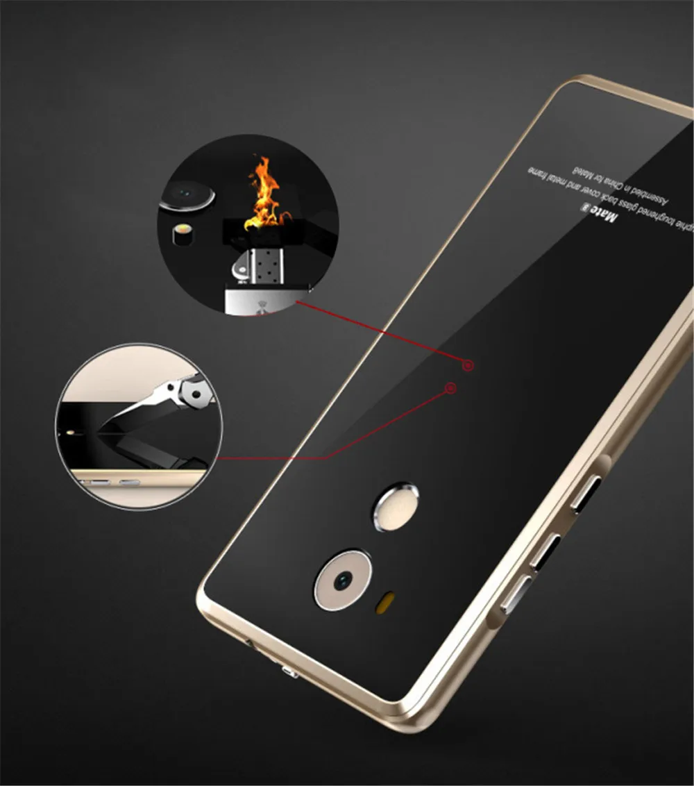 Mate 8 Case Оригинальный Роскошный Закаленное Стекло Задняя Крышка + Металл