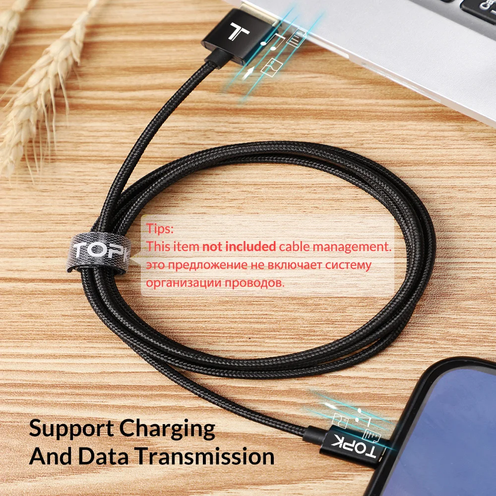 TOPK usb type-C кабель, Мягкий Нейлоновый плетеный кабель для синхронизации данных, зарядный кабель type-C для samsung Galaxy S9 huawei P20 lite USB C