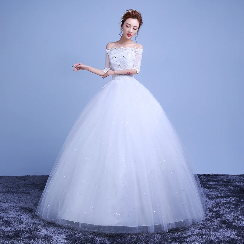 Bridal Gowns Beading Wedding Dresses 2016 New Lace vestidos de novia A-Line Appliques Boat Neck Petite Pleat Elegant | Свадьбы и