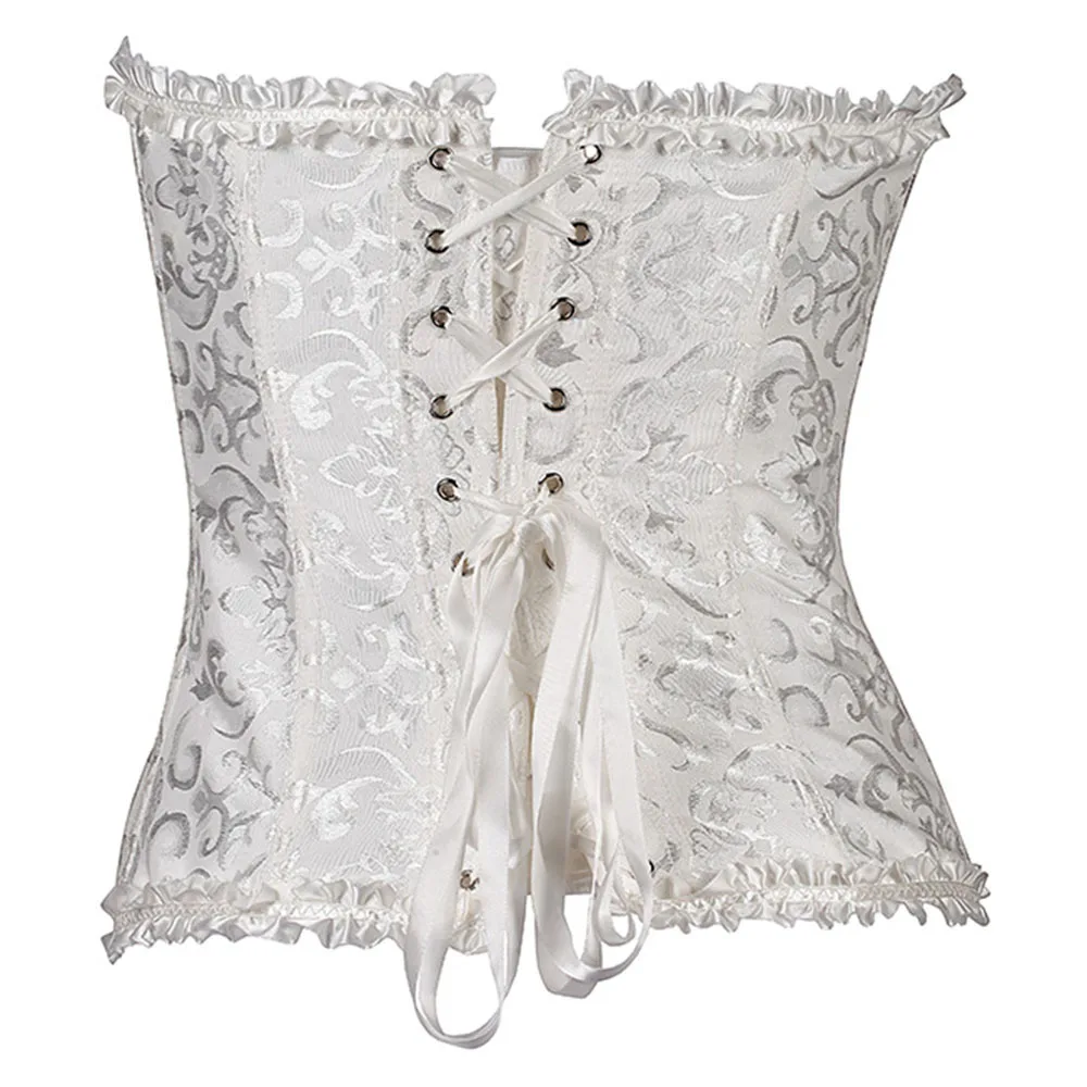 

Ladies Women's Sexy Lace up Back Satin Boned Corset Bustier G-string Size S-6XL