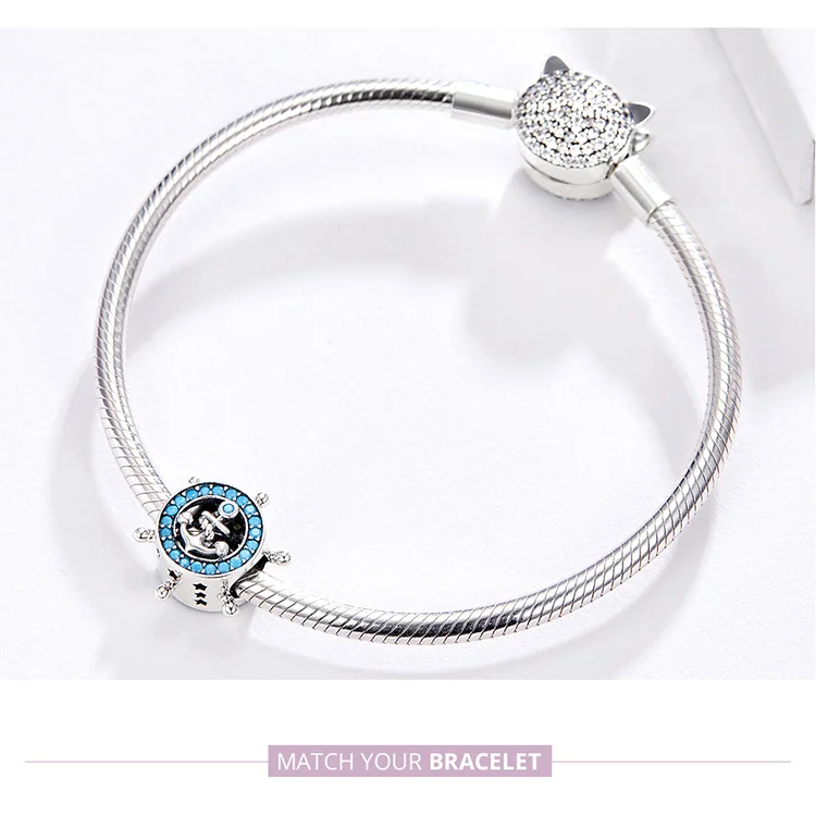 Браслет Pandora,, 925 пробы, серебро, синий, кубический цирконий, веревка, корабль, бусины, S925, военный корабль, подвески, сделай сам, ювелирное изделие
