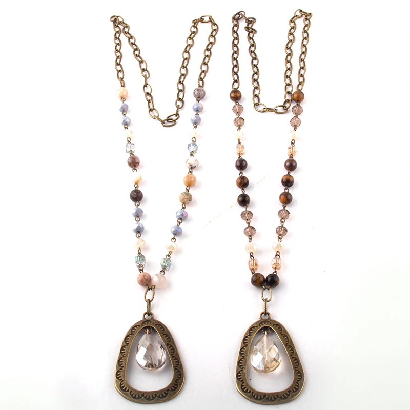 MOODPC модные ювелирные изделия из натурального камня и стекла Длинная цепочка со