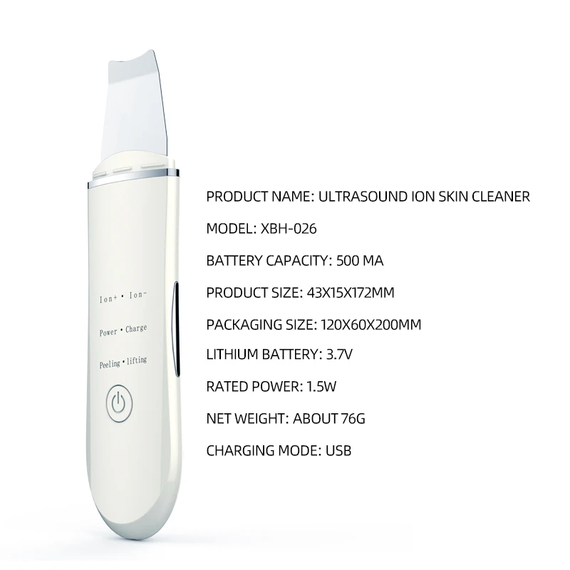 Перезаряжаемый ультразвуковой ионный скраб для кожи лица Очищающий шпатель