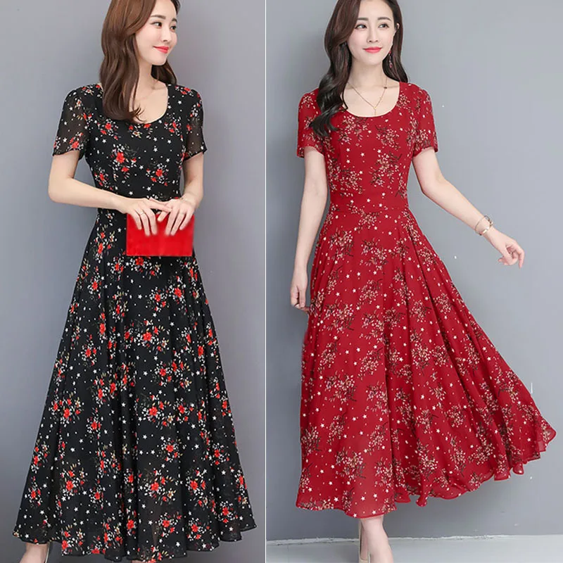 Женское платье с круглым вырезом и коротким рукавом высокой талией повседневное