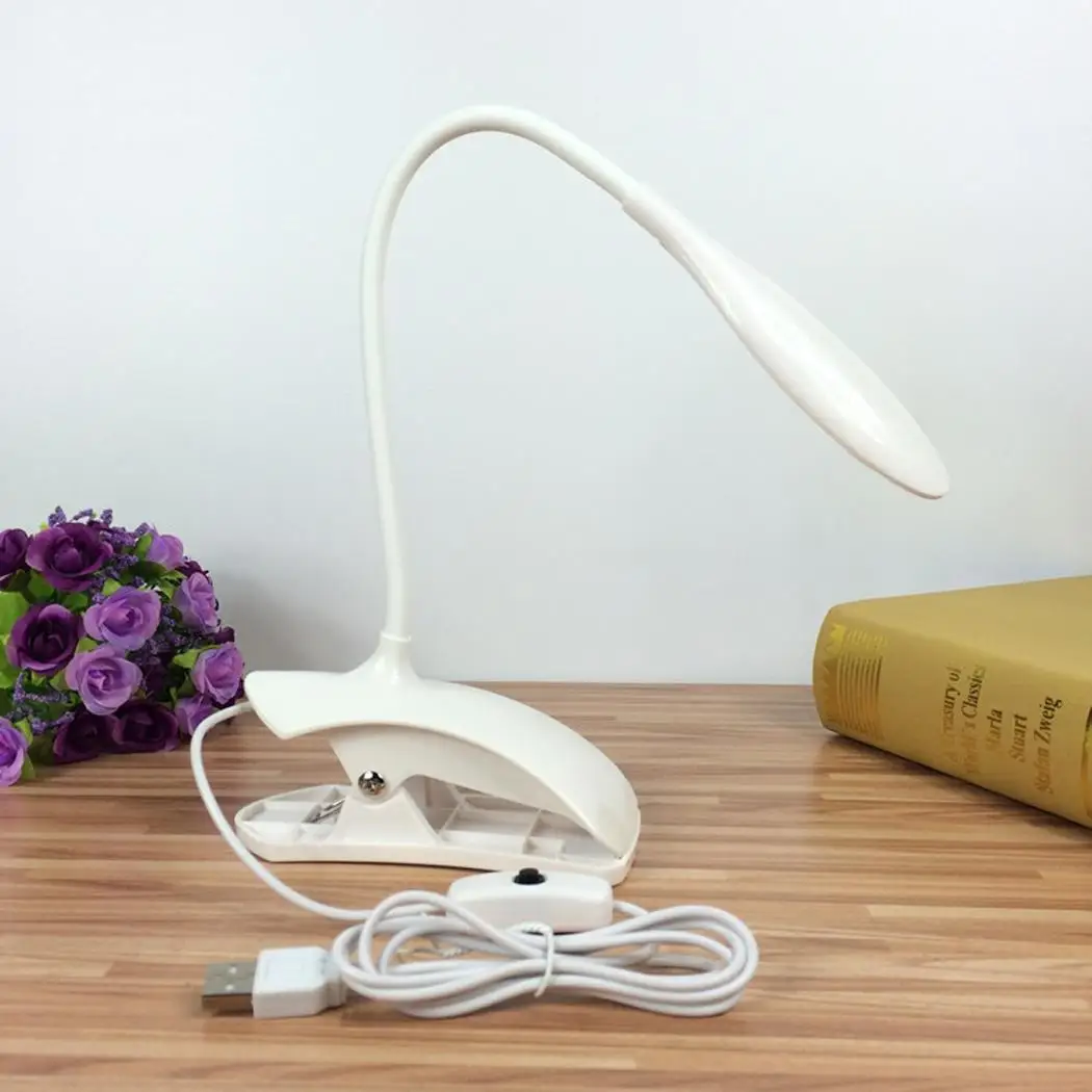 Зажим типа светодиодный настольная лампа Защита глаз гусиная DC 5V USB белый розовый