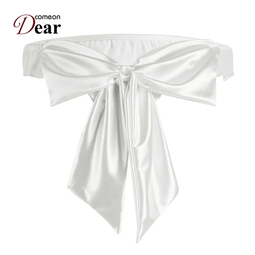 white Comeondear PA5082 размера плюс сексуальные атласные трусики с бантом Ropa Interior Femenina стринги Calcinhas Para Mulheres кружевные женские трусы - Цвет: white
