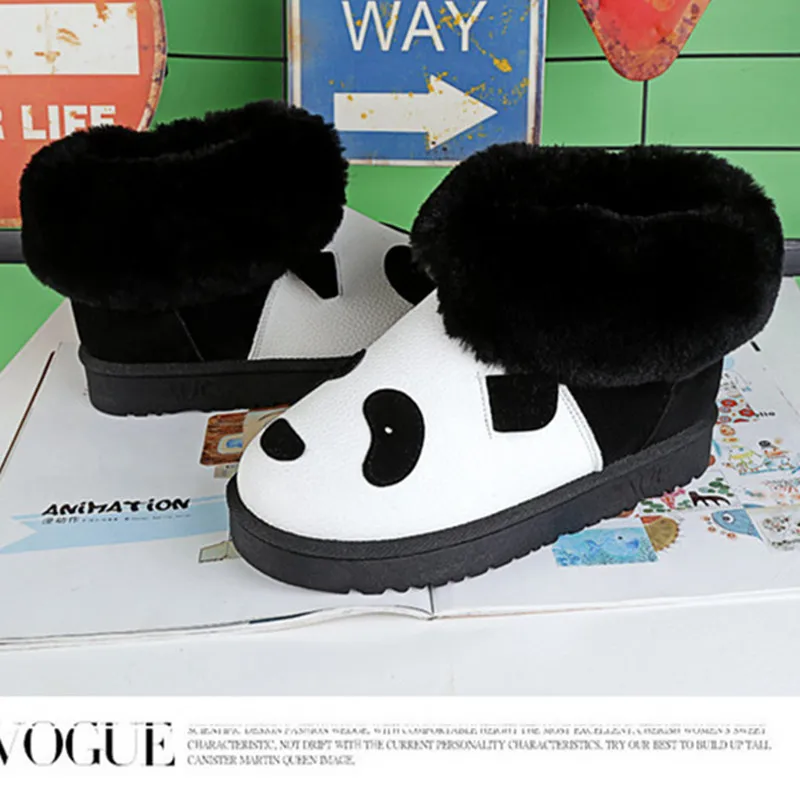2018 г. новые женские зимние ботинки ботильоны из плюша с милой пандой цвет: черный