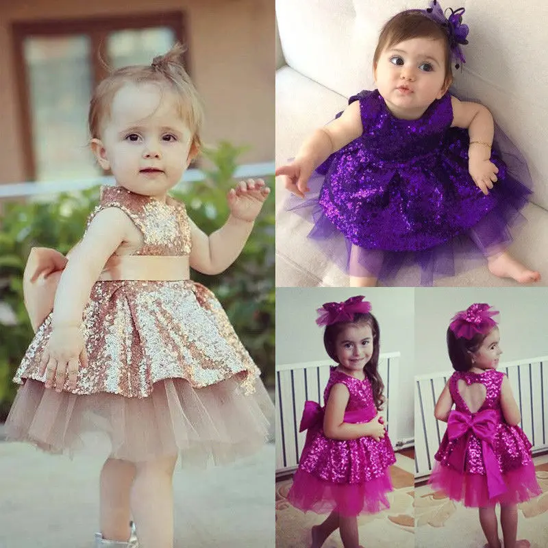 2018 Princess Kids Baby Girls Sleeveless Sequins Dress Party Wedding Gown Heart Backless Formal Bow Cute Lace Dresses | Детская одежда
