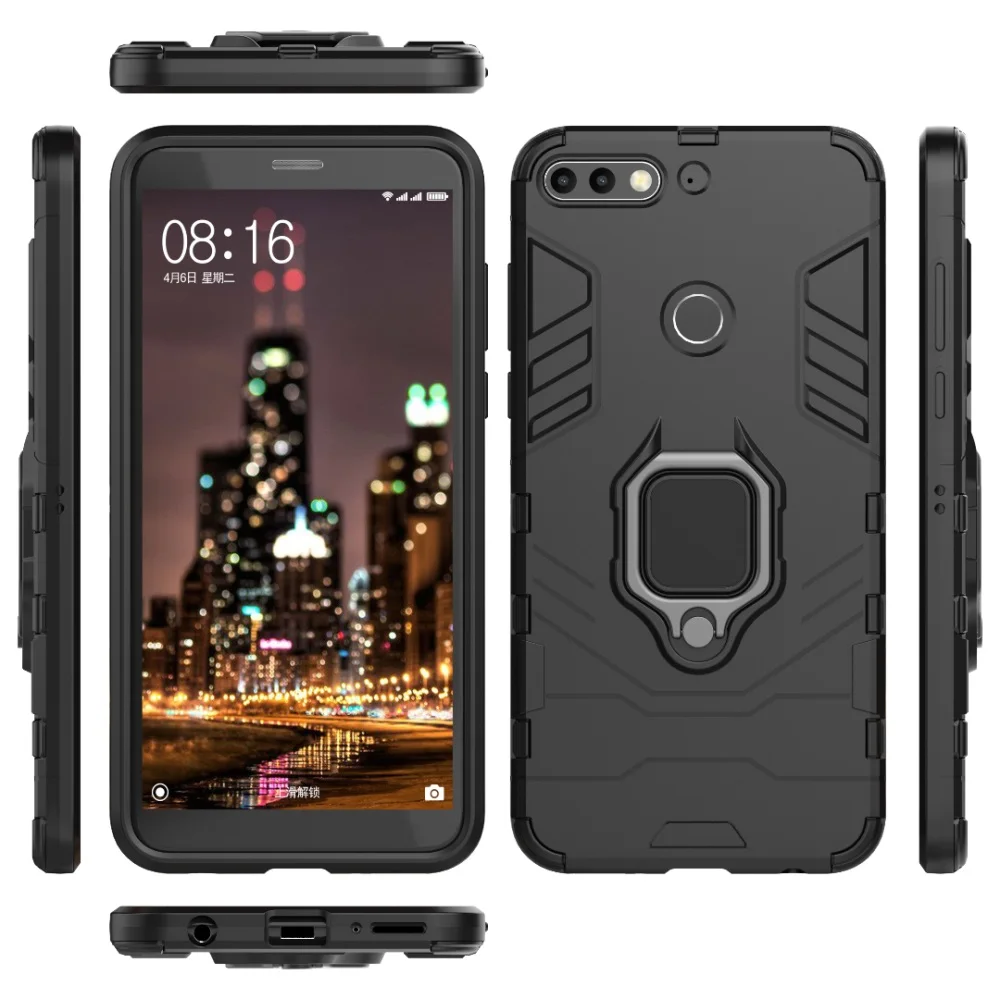 Противоударный защитный чехол для Huawei P Smart Kickstand держатель кольца на палец Enjoy 7 S