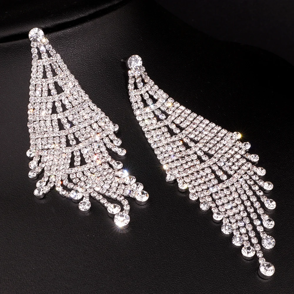 Роскошные стразы серьги для женщин большие висячие свадебные Свадебные