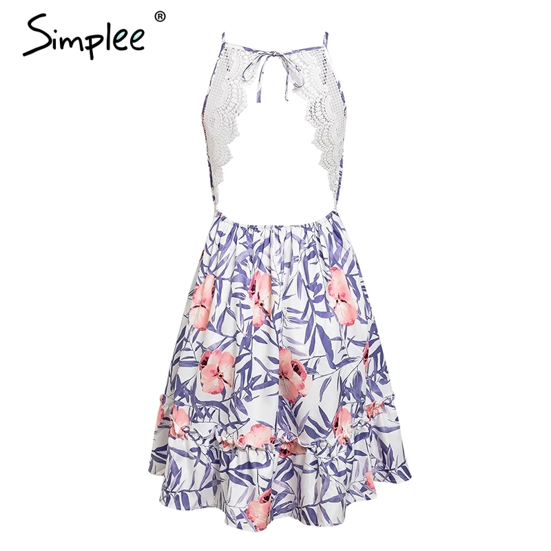 Летнее женское короткое платье Simplee на бретелях-спагетти праздничное мини-платье