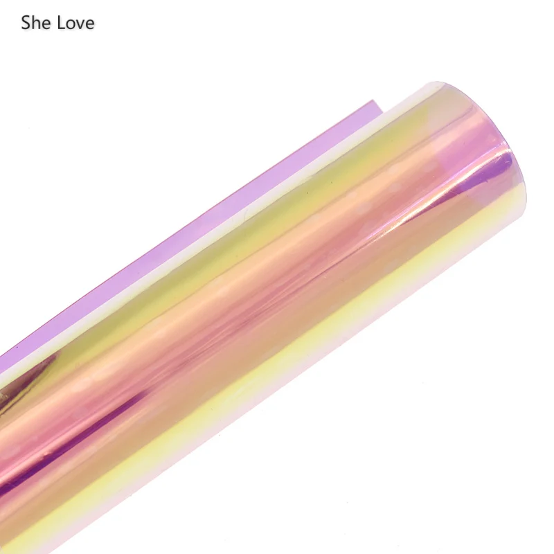 Она любит Радужный голографический прозрачный ПВХ ткань винил для DIY шитья