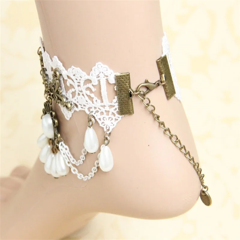 Женский белый кружевной ножной браслет готические ювелирные украшения для
