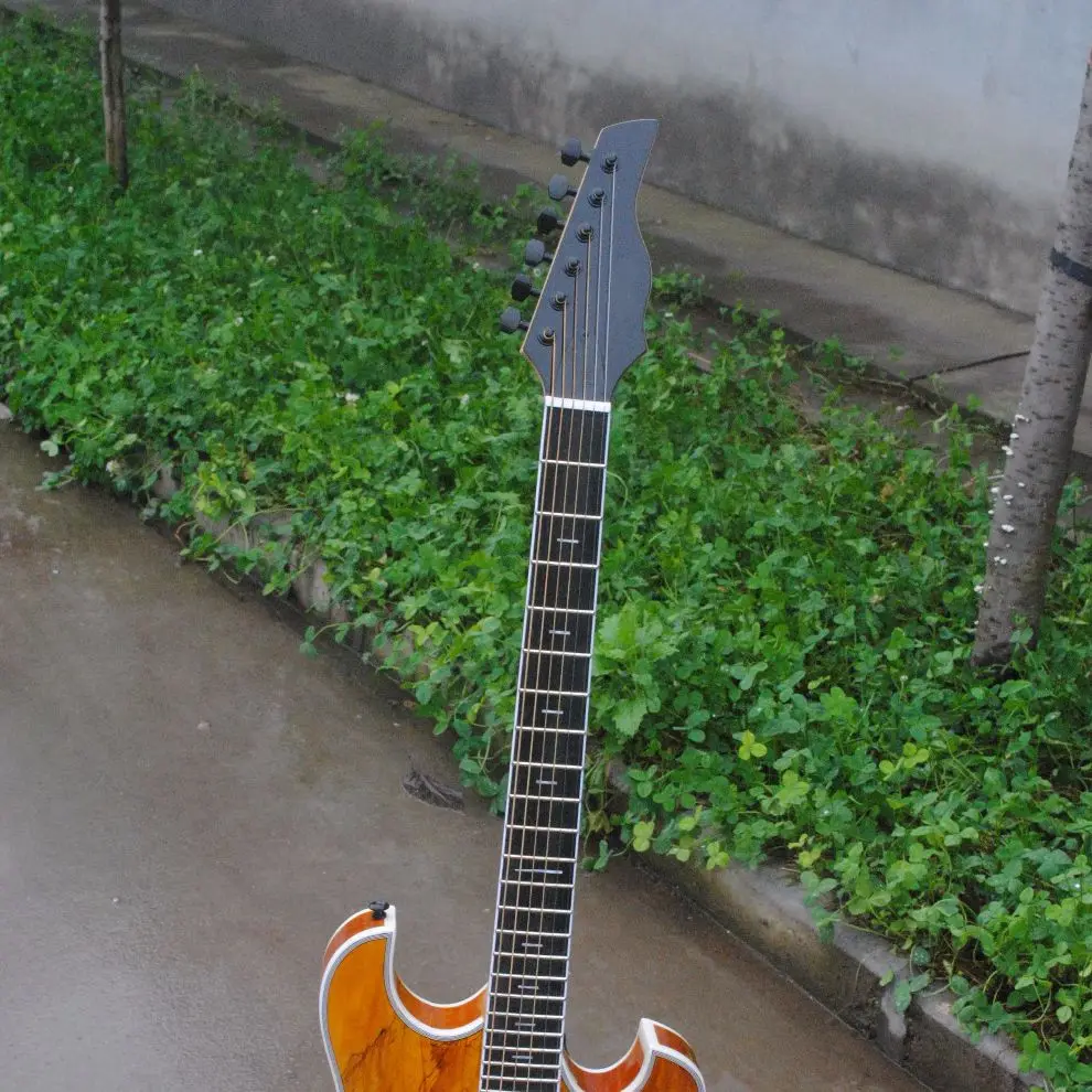 Custom Shop Langre Elecitrc гитара SR-012 полый корпус черное дерево гриф заусенец клен Топ эбеновый мост