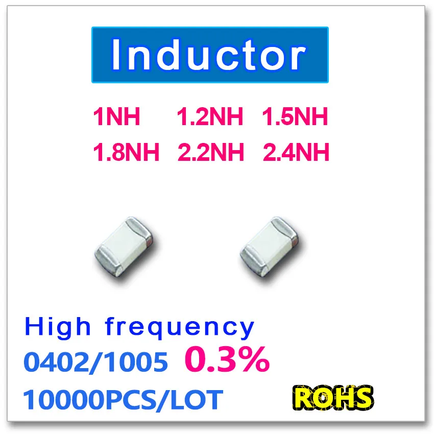 

JASNPROSMA 0402 1005 10000PCS SMD Multilayer High Frequency Inductor 0.3% 1NH 1.2NH 1.5NH 1.8NH 2.2NH 2.4NH New high quality