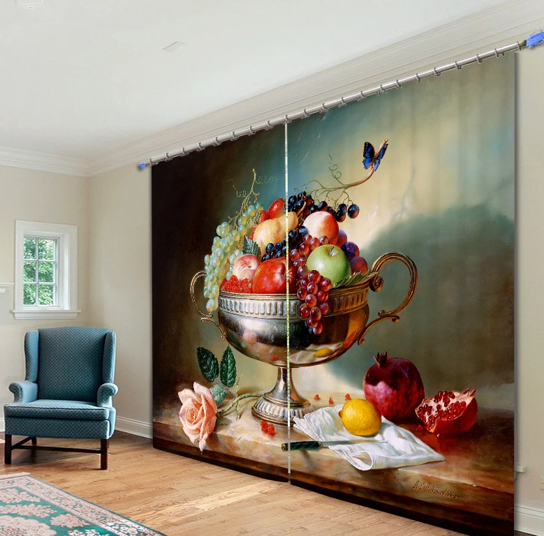 

2017 Delicious fruit Luxury 3D Blackout Curtains For Living room Bedding room Drapes Cotinas para sala Halloween Decorative