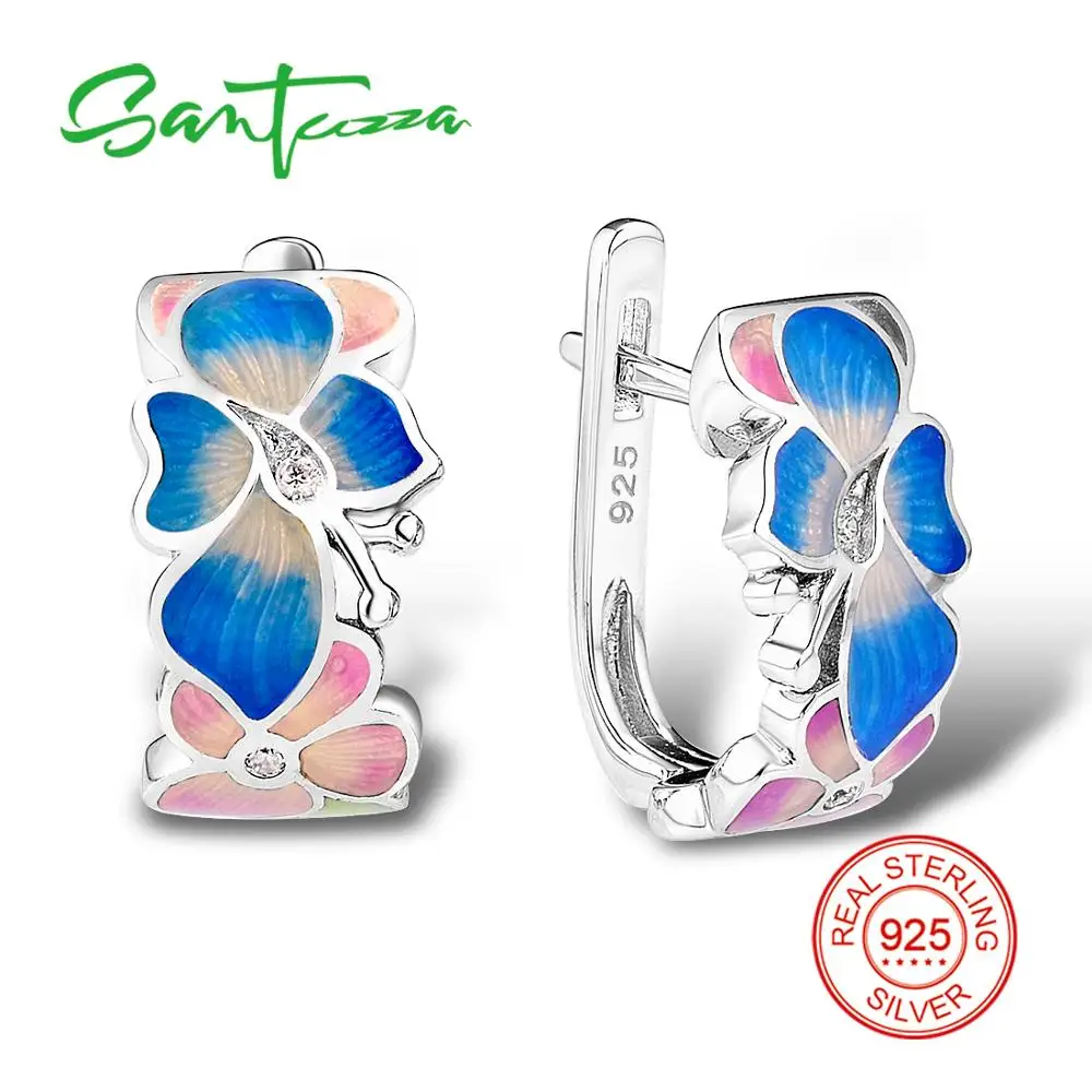 SANTUZZA серебряные серьги для женщин 925 пробы серебряные серьги-гвоздики с камнями Кубический Цирконий brincos Ювелирные изделия с эмалью