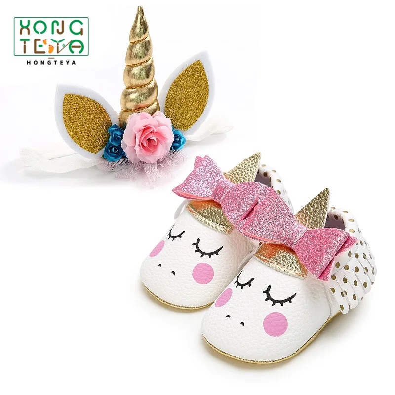2019 Единорог для вечеринки ободок с рогом + мягкая обувь кисточками маленьких