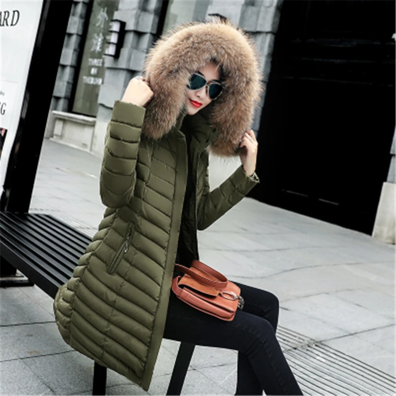 

M-4XL 2018Winter Big Size Female Parkas Casual Army green Overcoat Winter Large Size Women Costumes Fur collar Cotton Coats J898
