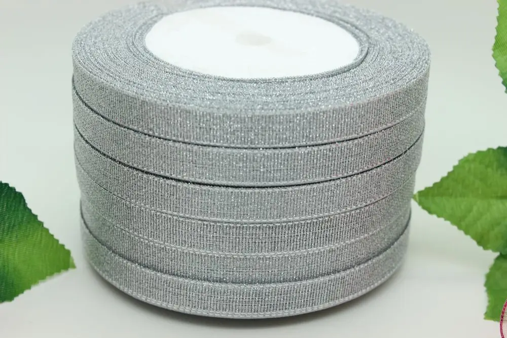 Металлическая лента с золотистыми и серебристыми блёстками 5 рулонов/партия 3/8 г.