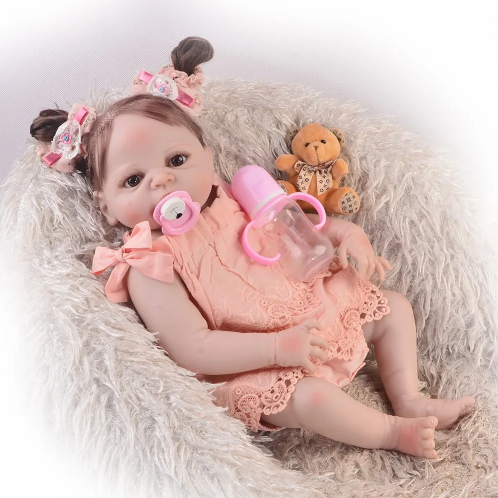 KEIUMI дизайн 23 дюймов полный корпус силиконовый Reborn Baby девочка кукла волокна
