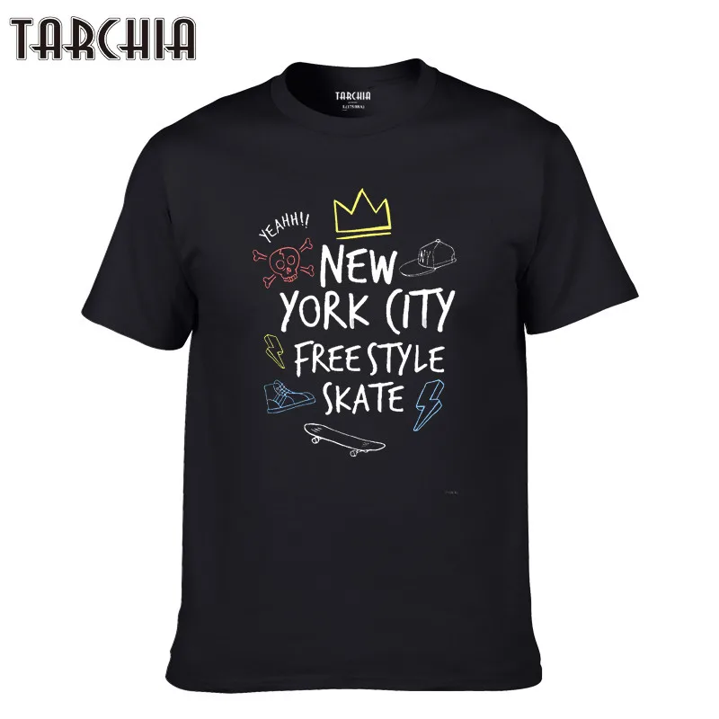 

TARCHIA 2021 New York City Free Style Skate Cotton Casual Tops Tee Short Sleeve Summer Homme Boy Men T-Shirts Male New TShirt