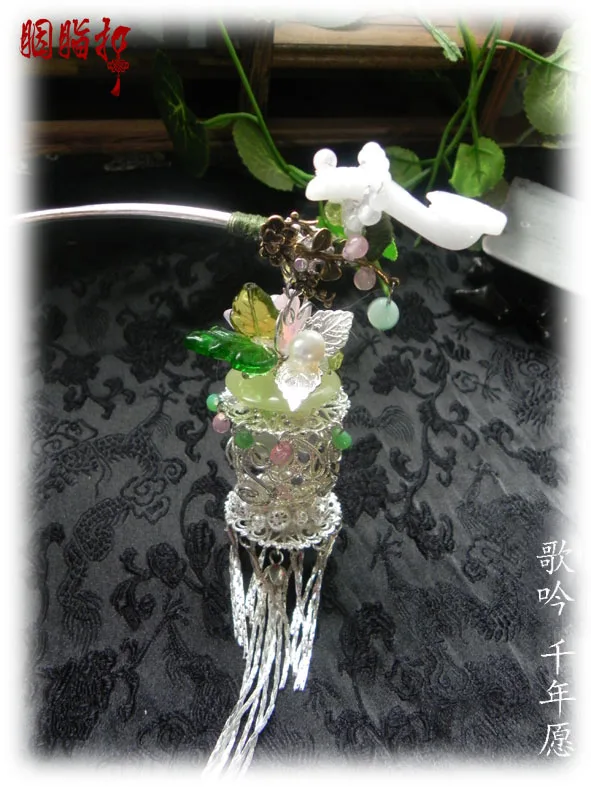Jadite Посеребренная Цветочная корзина китайская Нефритовая Ruyi палочка для волос