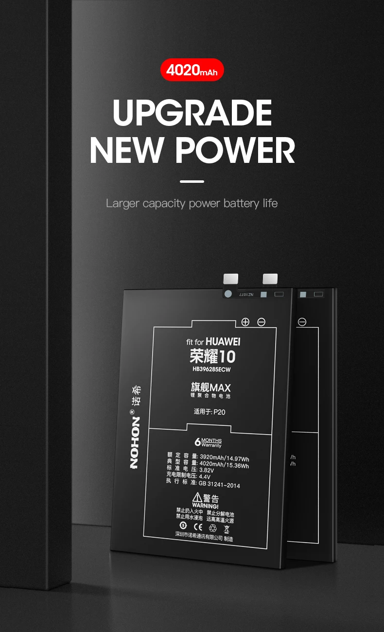 NOHON Батарея для huawei P9 P10 G9 Lite P20 Honor 10 9 8 5C V8 HB396285ECW HB386280ECW телефон замена Аккумуляторы мобильных телефонов Max Ёмкость