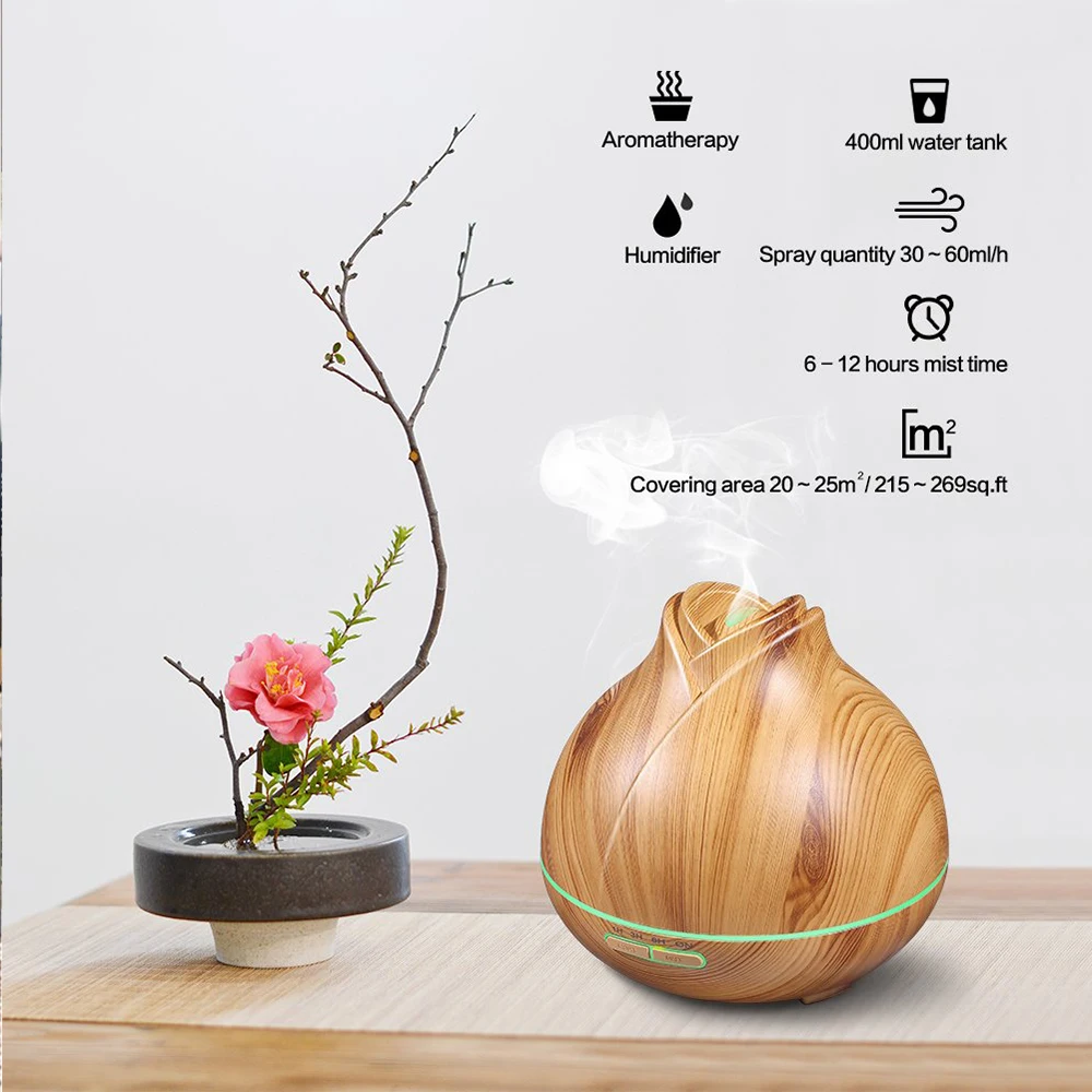 300ML Essential Oil Aroma Diffuser With Wood Grain Aromatherapy Ultrassonic Air Humidifier 7 Color LED Lights For Home | Бытовая