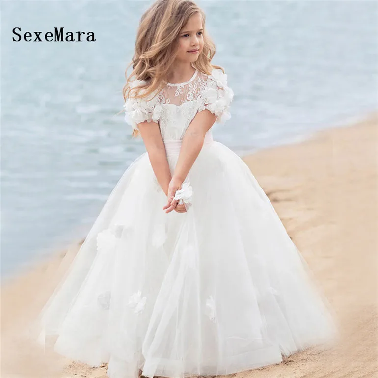 

New Girls Dresses Lace Tulle Little Girls Formal Wear Birthday Party Gown First Communion Dress Size 2 4 6 10 12 14Y