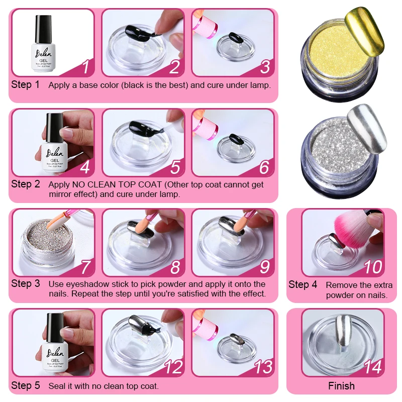 УФ-гель для ногтей Belen голографическая Порошковая губка с зеркальным эффектом