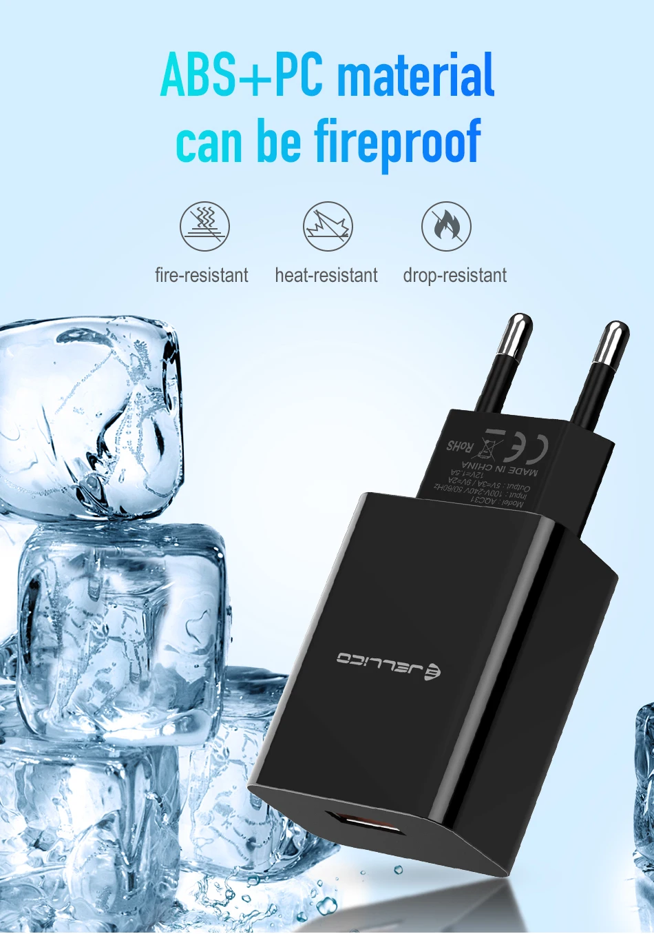 Jellico 18 Вт QC 3,0 USB быстрое зарядное устройство для телефона дорожный настенный адаптер QC3.0 FCP AFC универсальный для iPhone samsung huawei Xiaomi EU штекер