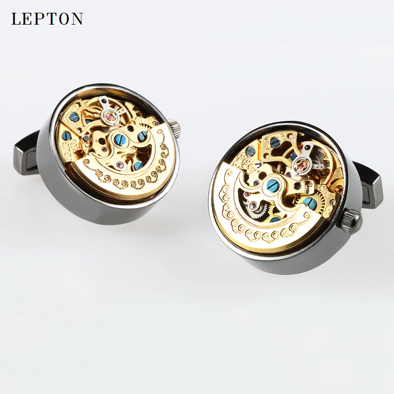Фото Роскошные функциональные запонки с механизмом для часов Lepton из нержавеющей стали в стиле стимпанк, механизм для часов, запонки для мужчин №4