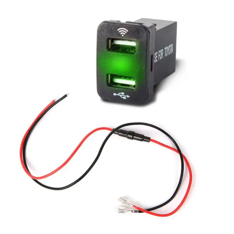 Зеленый 33x23 мм 12 в 24 в двойной Переходник USB для зарядки в машине Bluetooth gps локатор для Toyota - Название цвета: Зеленый